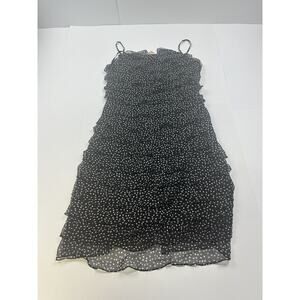 NWT Talbots Black White Polka Dot Silk Summer Dress Spaghetti strap Ruffles 4P